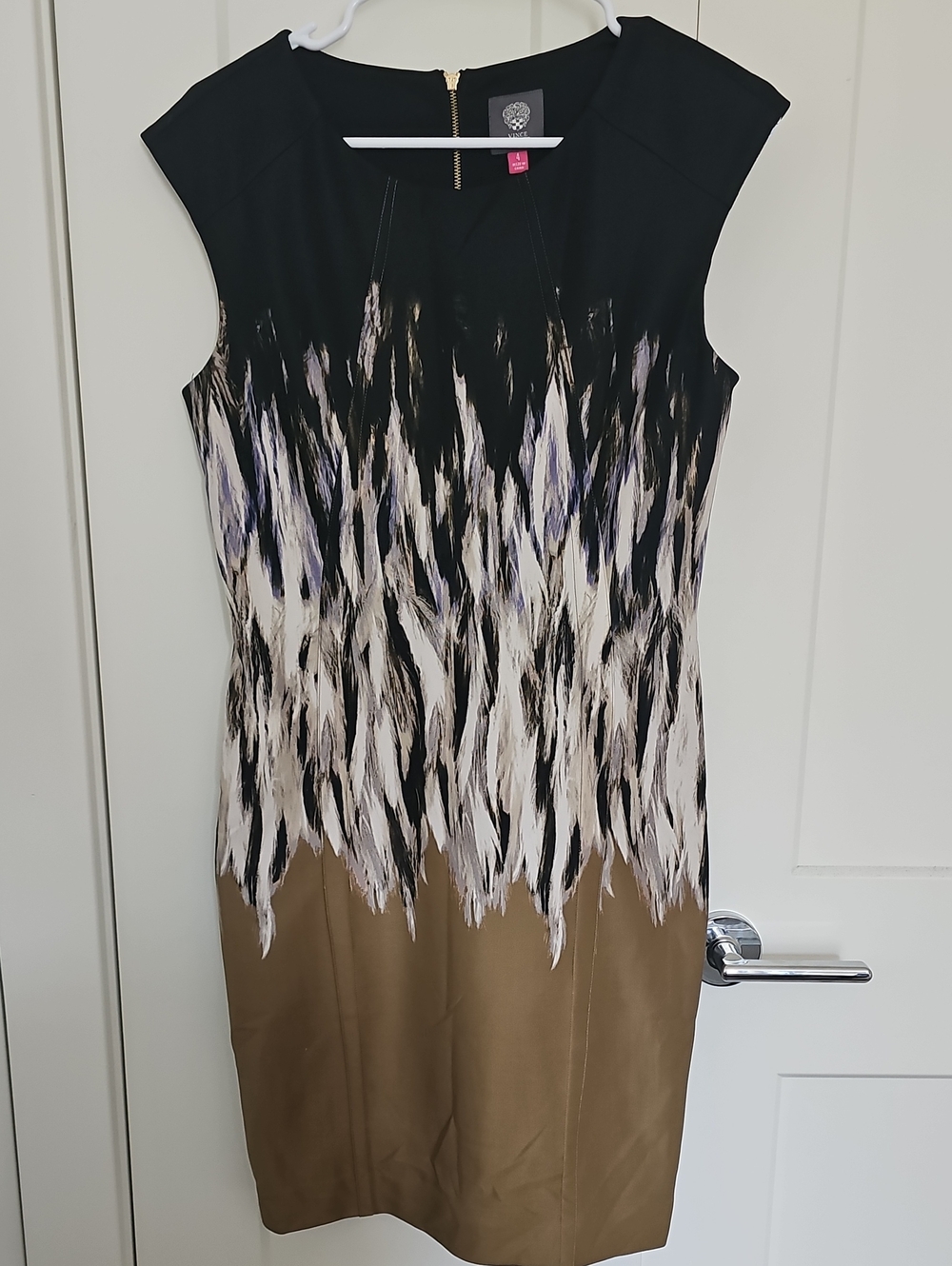 Vince Camuto Black Multi-Print to Tan Midi Sheath Dress